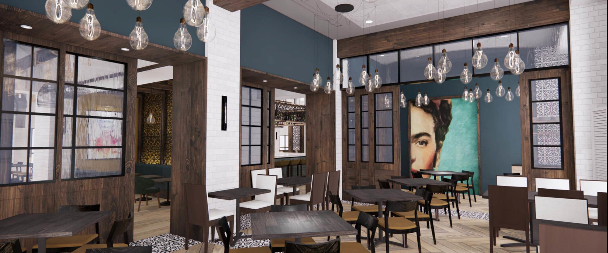 Interior of Rosa Mexicano tables and chairs